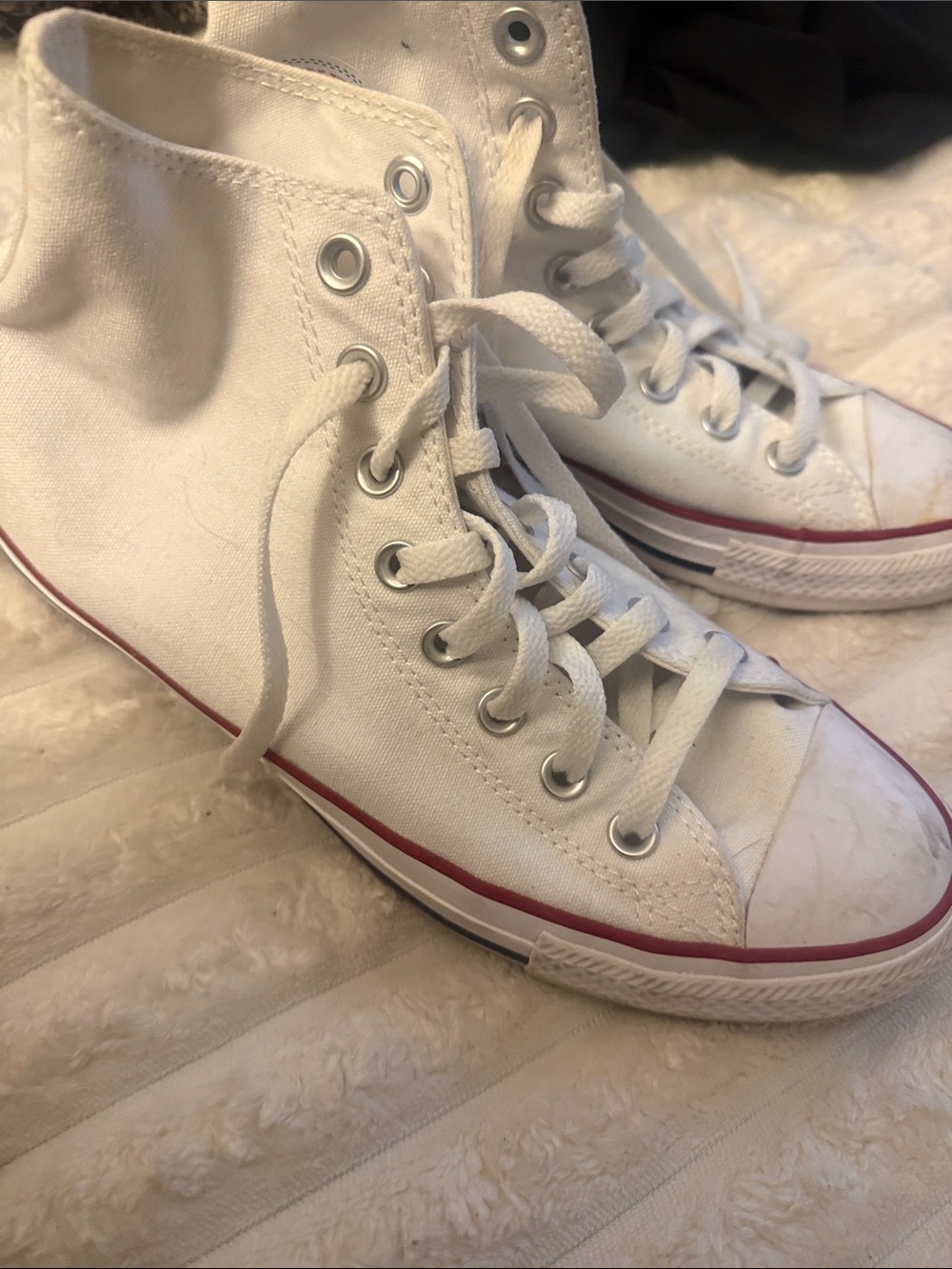 Converse White High-Top Sneakers with Red Midsole Stripe